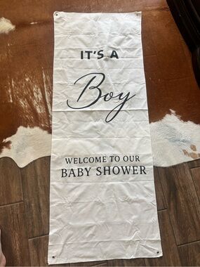 NEW Neutral White "It's a Boy" Baby Shower Banner 22x58 inches